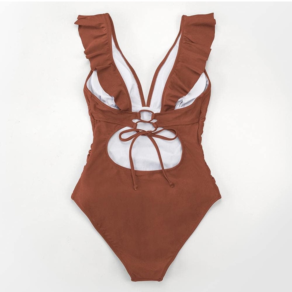 Women One Piece Swimsuit Tummy Control Bathing Suit Ruffled Swimwear NWT XL - Picture 2 of 3